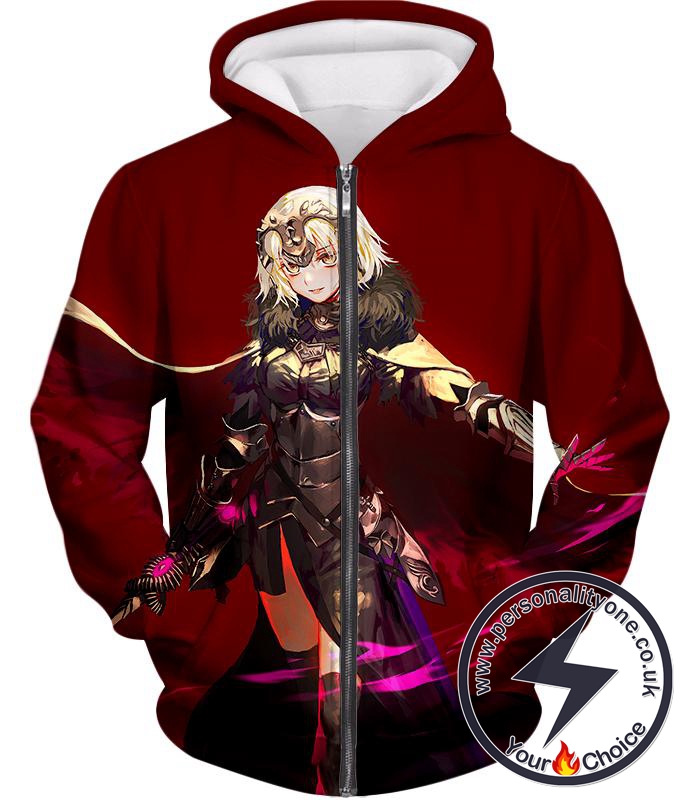 Fate Stay Night Beautiful Blonde Jeanne Red Action Zip Up Hoodie